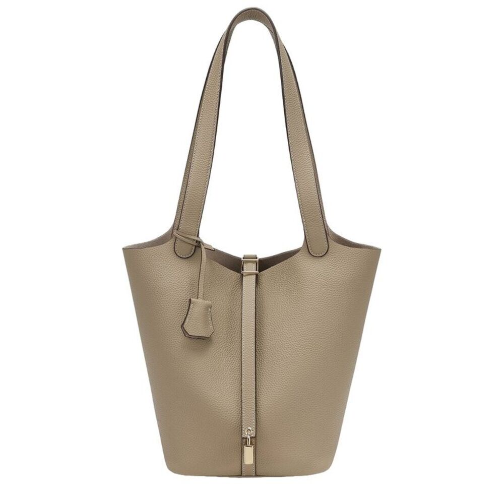 Tiffany & Fred Paris Pebbled Leather Bucket Tote, Grey
